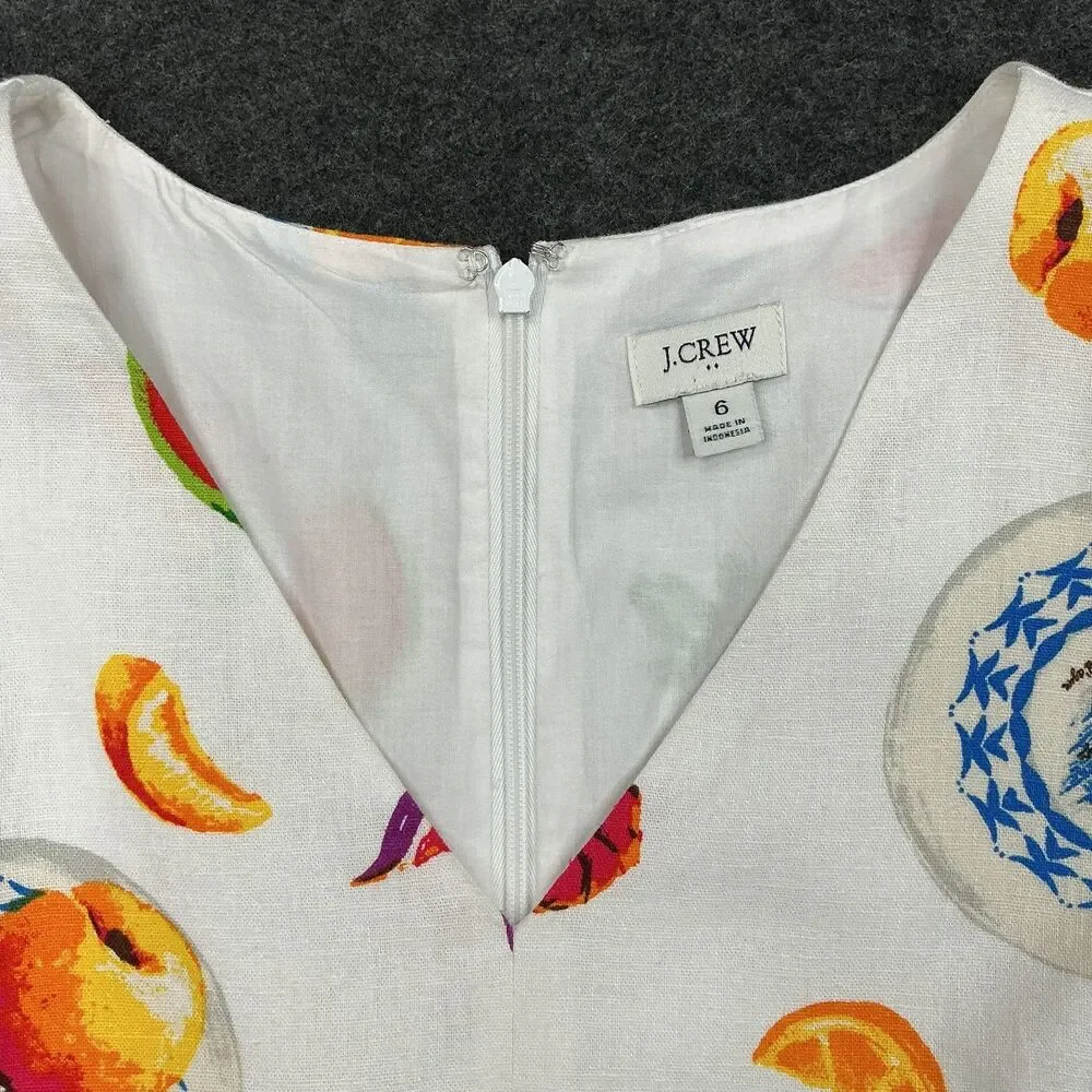 J.Crew Fruit Print Dress Size 6 Linen Blend Quirky Fit Flare Resort Teacher Twee